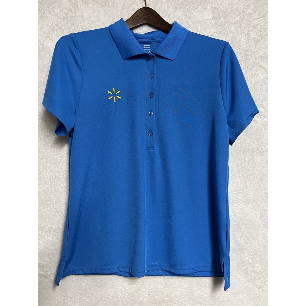 Walmart Women's‎ Blue Employee Polo Shirt Size Large Uniform Short Sleeve Logo
